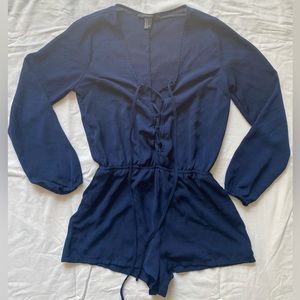 Forever 21 Navy Blue Lace-Up Romper